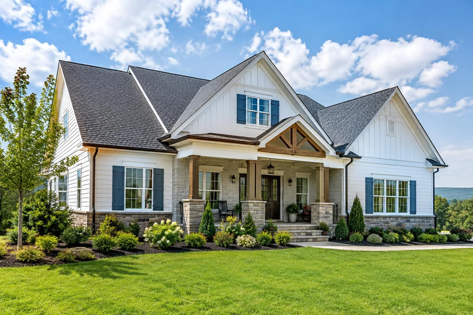 Illustrative home with a finished shingle roof